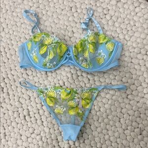 NWT Victoria’s Secret Light Blue Lingerie Set with Yellow & Green Lemons